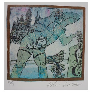 Theo Tobiasse, The Manhattan Couple, Original Lithograph For Sale