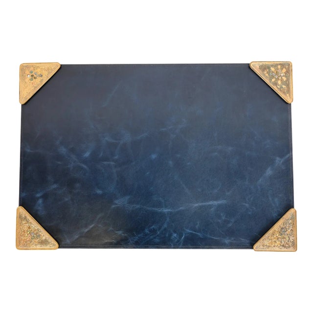 Tiffany Studios New York Bronze Doré and Abalone Blotter Corners With Leather Desk Blotter For Sale