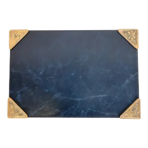 Tiffany Studios New York Bronze Doré and Abalone Blotter Corners With Leather Desk Blotter