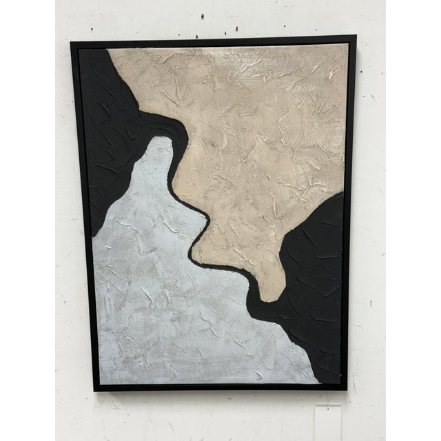 Abstract Textural Artwork of Tan + Metallic Silver, Framed For Sale In San Francisco - Image 6 of 12