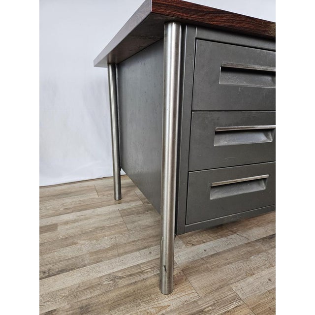 Iron Desk with Rosewood Laminate Top from Mobiltecnica Turin, Italy, 1970s For Sale - Image 13 of 18