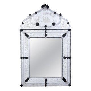Venetian Etched Murano Glass Mirror, 1970 For Sale