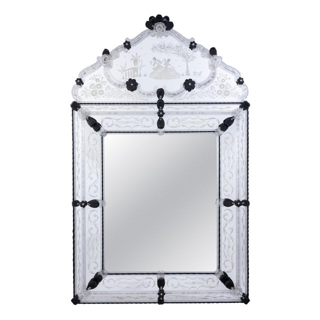Venetian Etched Murano Glass Mirror, 1970 For Sale