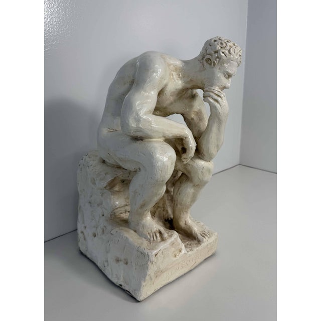 After Auguste Rodin, The Thinker Sculpture, White Glazed Terracotta, 1950s For Sale - Image 4 of 11