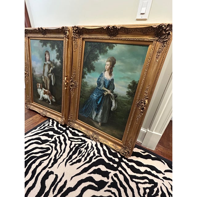 Traditional 20th Century Oil Paintings Young Boy With Spaniel and Duchess of York - a Pair For Sale - Image 3 of 16