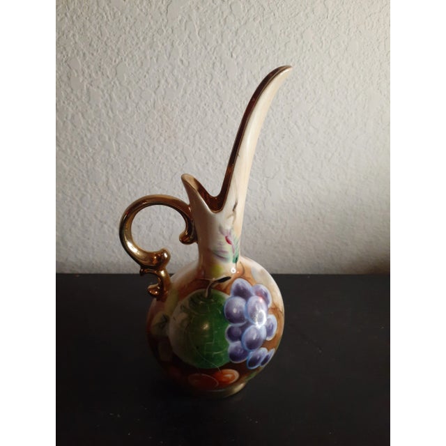 1950s Vintage Hand-Painted Gilded Pitcher Bud Vase For Sale - Image 5 of 6