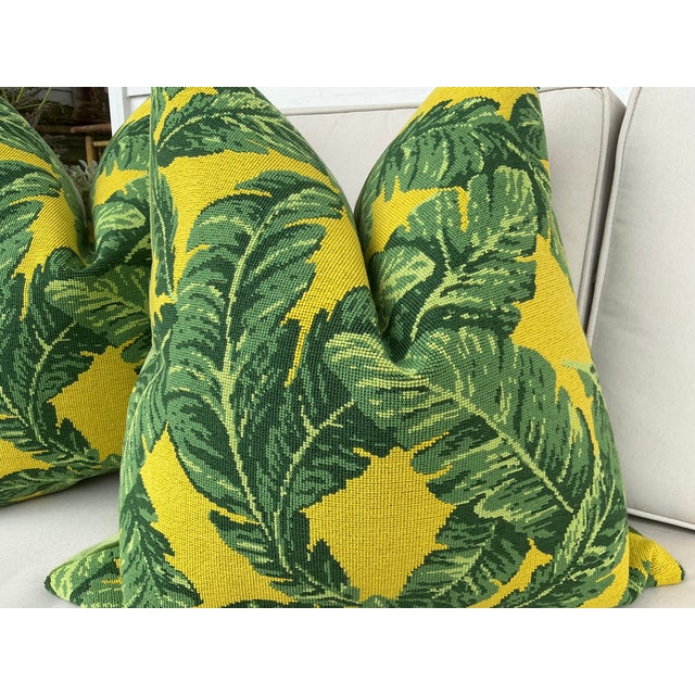 Contemporary Schumacher "Tropical Leaf" Épinglé Green/Yellow Down-Filled Pillows - a Pair For Sale - Image 3 of 5