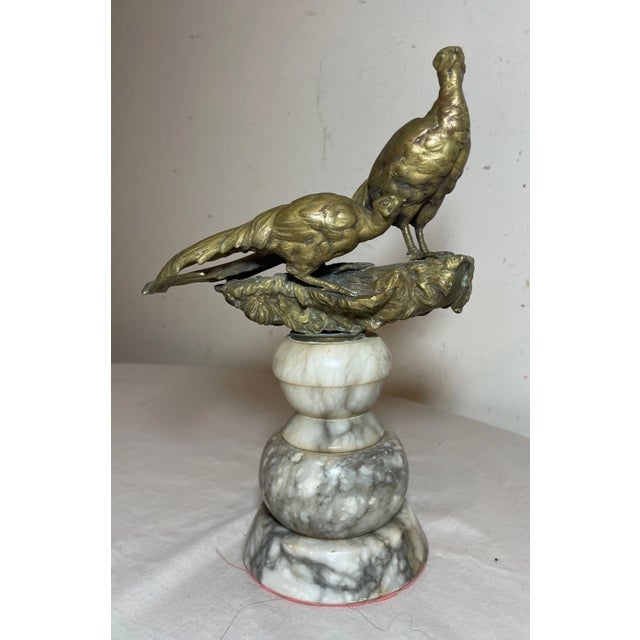 Realism Antique German Rudolf Henn Bronze Alabaster Perched Pheasant Statue Sculpture For Sale - Image 3 of 14