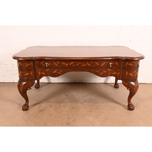 R. J. Horner & Co. Antique Dutch Louis XV Mahogany Inlaid Marquetry Executive Desk, Circa Late 19th Century For Sale - Image 4 of 14