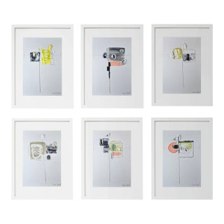 Set of 6 - Framed Neutral Colors Palette Organic Modern Botanical Flower Original Oil Paintings / Contemporary Herbarium / Natural Tones For Sale