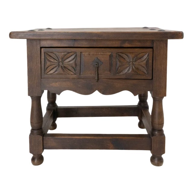 Spanish Side Cabinet or Nightstand in Poplar with Studs, 1940s For Sale