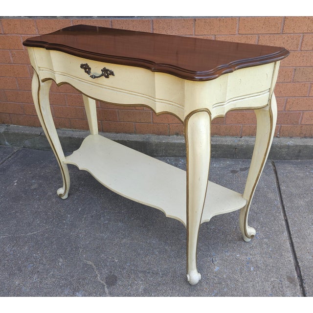 French Provincial Style Partial Gilt and Enamel Painted Console Table For Sale In Washington DC - Image 6 of 6