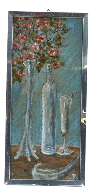 Guido Medici, Composition with Pink Flowers, 1960s, Wood