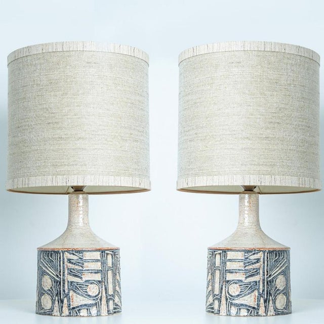 Large Grey Ceramic Table Lamps with Silk Shades from Soholm, Denmark, 1960s, Set of 2 For Sale - Image 12 of 14