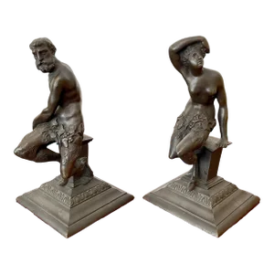Bronze Figurines of Man and Woman - a Pair