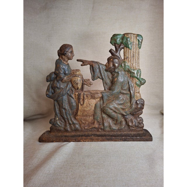 Antique Cast Iron "Rebecca at the Well" Biblical Figural Doorstop – Original Paint, C. 1890 For Sale In Boston - Image 6 of 16