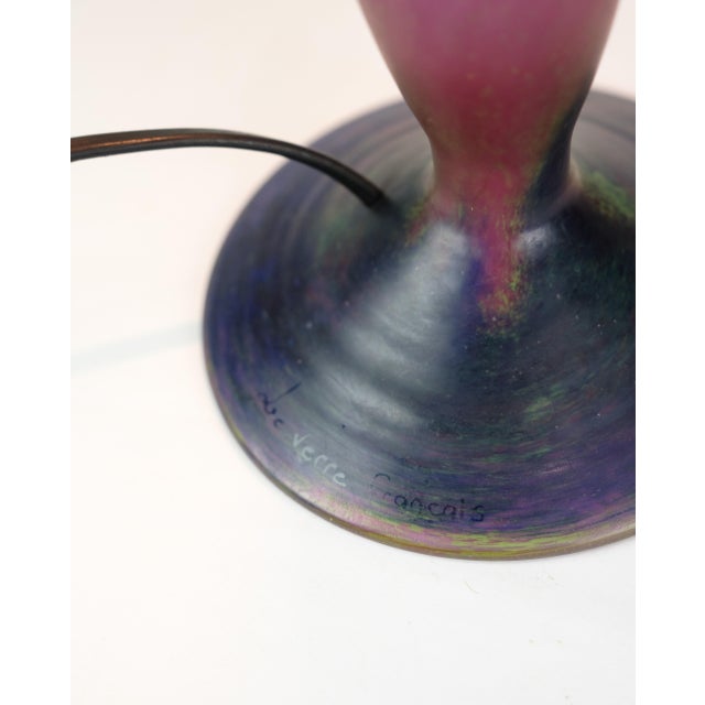 French Table Lamp in Dark Purple and Bordeaux from Le Verre Francais, 1920s For Sale - Image 11 of 14