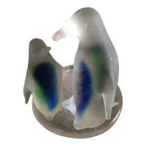 1960s Satin Glass Penguins Candle Holder