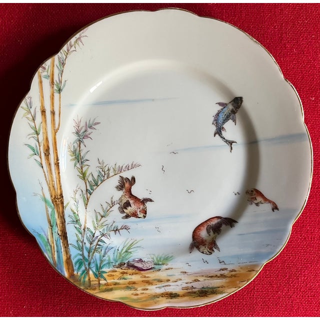 Victorian Antique Late 19th Century French Limoges Porcelain Plates With Hand Painted Fish - A Pair For Sale - Image 3 of 9