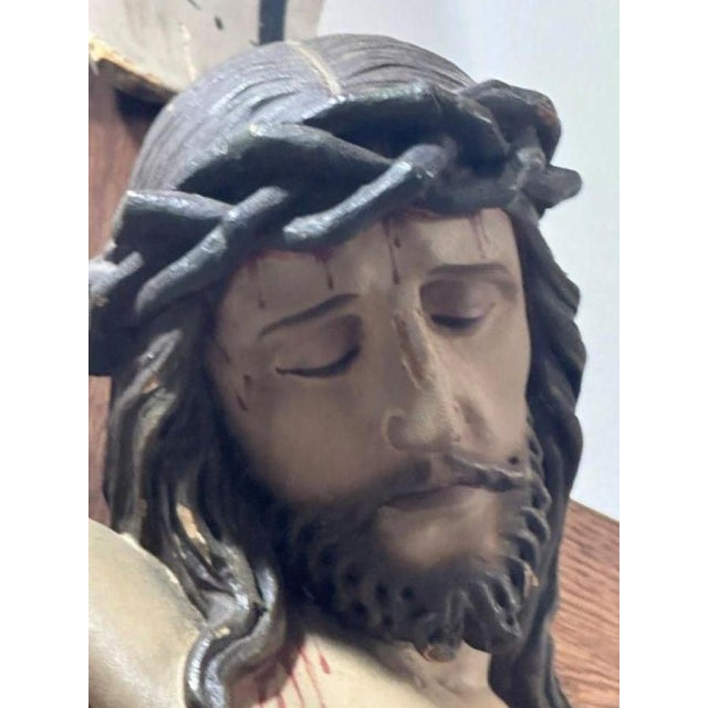 Antique Polychrome Wooden Crucifix, 1890s For Sale - Image 6 of 18