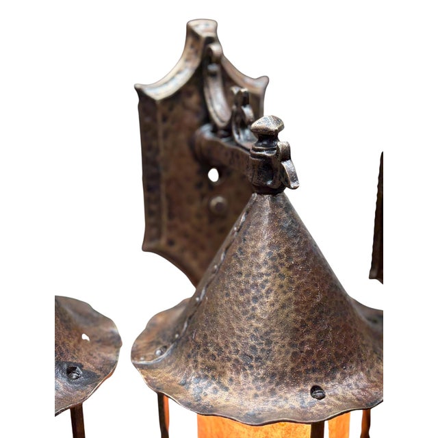 Mission 1930s One of 3 Storybook Outdoor Lanterns With Silver Mica Shade For Sale - Image 3 of 7