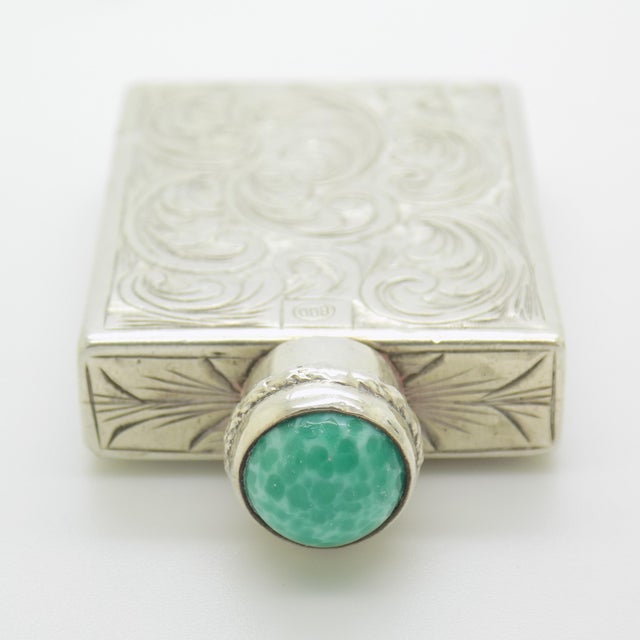 Vintage Italian Silver 800 Chiseled Perfume Bottle with Turquoise Stone Cap, 1970s For Sale - Image 6 of 14