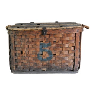 Large Rustic Antique Shipping Basket Trunk For Sale