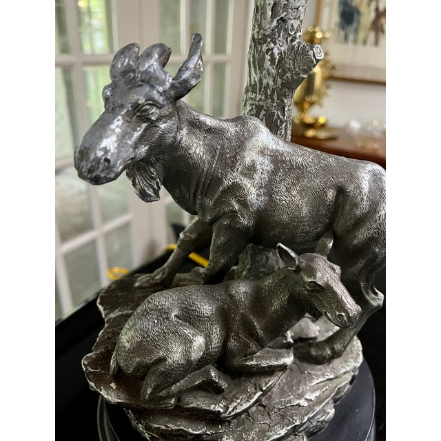 Late 20th Century Late 20th Century Pewter Mountain Goats Sculpture Lamp For Sale - Image 5 of 12