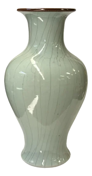 Off White Gray Glaze Crackle Lines Slim Round Porcelain Art Vase