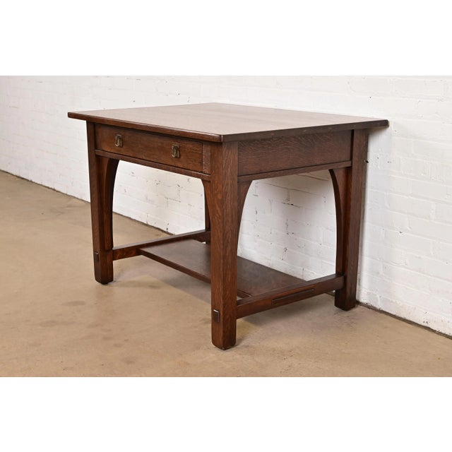 Limbert Antique Mission Oak Arts & Crafts Desk or Library Table, Newly Refinished For Sale - Image 14 of 14