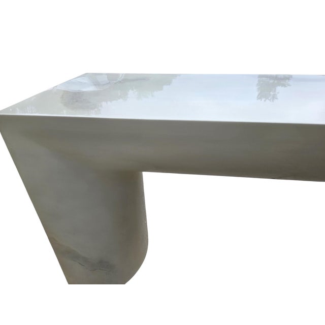 Vintage Postmodern Faux Goatskin Console Table Karl Springer Style Lacquered For Sale - Image 9 of 18