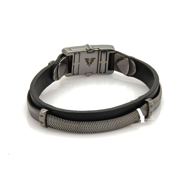 Stephen Webster Stephen Webster Alchemy in the UK Sterling Darkened Silver Onyx Leather Bracelet For Sale - Image 4 of 5