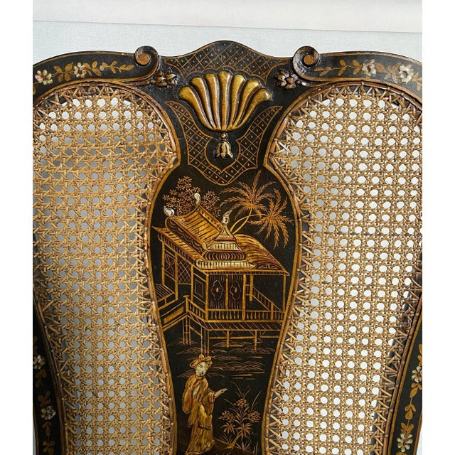 Chinoiserie George II Style Chinoiserie Decorated Ebonized Gilt Accent Side Chair For Sale - Image 3 of 12