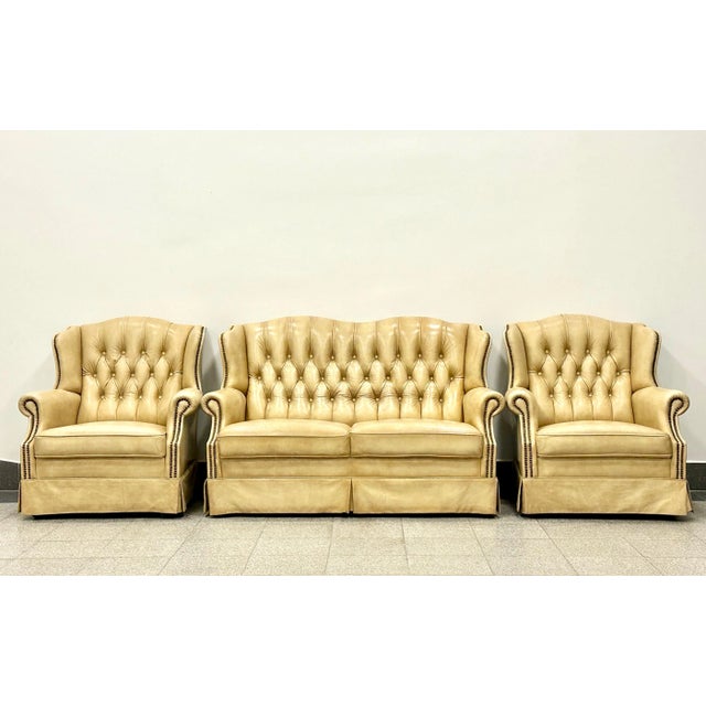 Chesterfield Style Leather Two-Seater Sofa and Armchairs, 1980s, Set of 3 For Sale - Image 11 of 11