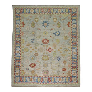 Vintage Inspired Square Size Ivory Turkish Oushak - 9'1" x 10'4" For Sale