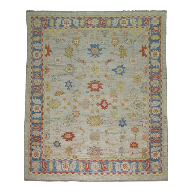 Vintage Inspired Square Size Ivory Turkish Oushak - 9'1" x 10'4" For Sale