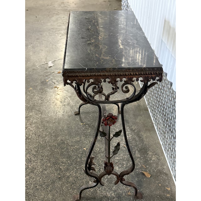 1920s Black Marble Wrought Iron Table W Flowers For Sale In Miami - Image 6 of 9