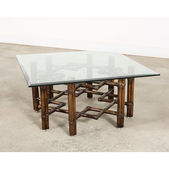 McGuire Organic Modern Rattan Brass Lattice Cocktail Table For Sale In Sacramento - Image 6 of 17