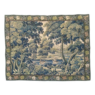 Mid-Century French Jacquard Halluin Tapestry with Verdure Mallard in the style of Aubusson, 1960s For Sale
