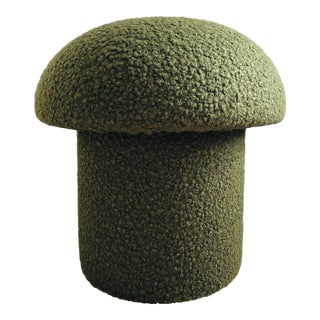 Mushroom Ottoman in Olive Green Boucle For Sale