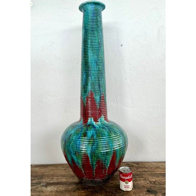 Vintage Tall Ceramic Glazed Ribbed Vase For Sale - Image 12 of 12