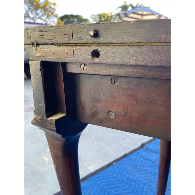 Brown Antique 1880s French Mahogany Folding Game Table With Green Felt – Original Condition For Sale - Image 8 of 14