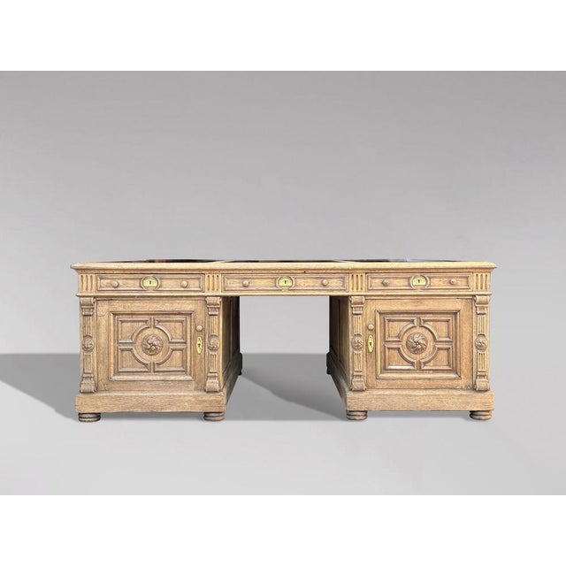 Large Antique French Oak Partners Desk, 1860 For Sale - Image 4 of 11