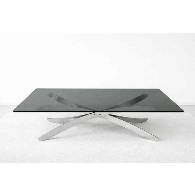 Space Age Coffee Table in Steel and Smoked Glass, 1970s For Sale - Image 10 of 10