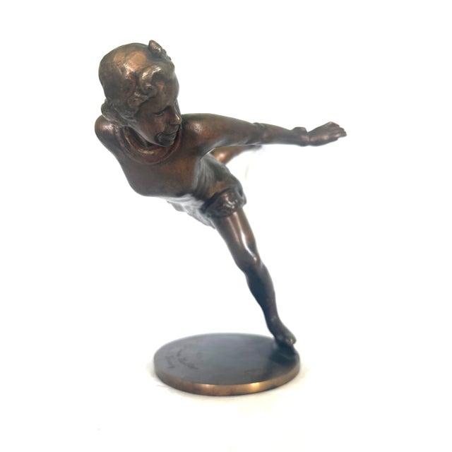 Figurative 1940s Janos Sovary Bronze Sculpture of Figure Skater Vivi-Anne Hulten 1 of 5 in the World. For Sale - Image 3 of 11