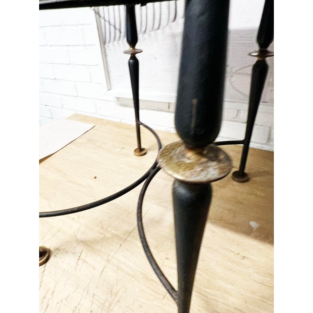 Mid-Century Modern 1960s Black Iron Stool With Brass Accents For Sale - Image 3 of 12