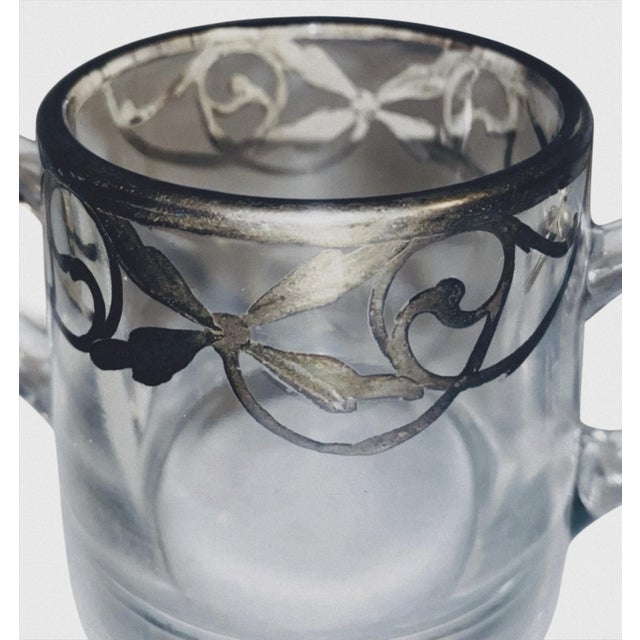 Vintage Sterling Silver Overlay Clear Glass Sugar and Creamer Set Art Nouveau For Sale - Image 4 of 6