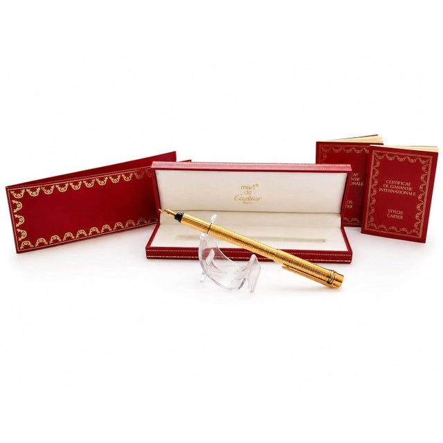 Trinity 18ct Gold-Plated Fountain Pen with 18ct Gold Nib from Cartier, 1980s, Set of 3 For Sale - Image 3 of 4