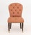 Edward Ferrell Victorian Style Button-Tufted Red Fabric Upholstered Slipper Chair, with riveted brass nailhead details...