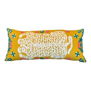 Anthropologie Embroidered Gael Tiger Lumbar Pillow For Sale